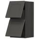 Black kitchen cabinet with two doors, sleek modern design, dark grey finish, vertical rectangular shape.