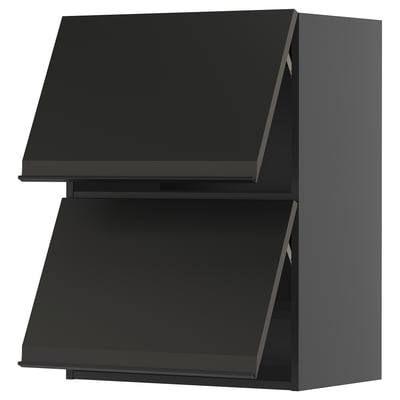Black modern kitchen wall unit with sleek matte handles.