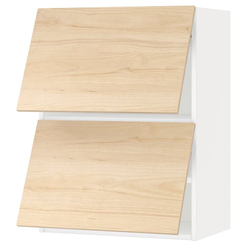 Wooden kitchen cabinet unit, natural light ash, 2 shelves, vertical position.