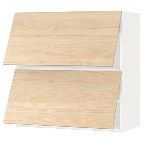 METOD kitchen shelves with light ash wood fronts, featuring sturdy frame construction and sleek design.