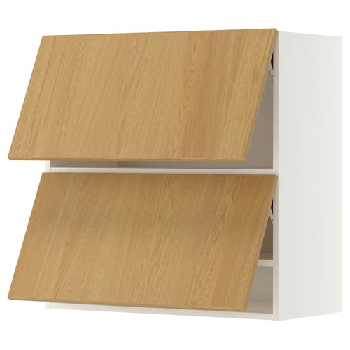 METOD Wall cabinet horizontal w 2 doors, white/Sinarp oak veneer, 80x80 cm
