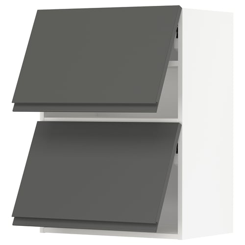 Two dark grey, modern kitchen cabinets with sleek handles and recessed panels. They are part of the METOD system.