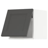 Dark grey kitchen cabinet with square panel design.