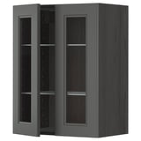 METOD wall cabinet: grey glass, dark wood, adjustable shelves