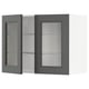 Gray glass-door wall cabinet, part of the METOD kitchen system, featuring adjustable shelves behind frosted glass doors with snap-on hinges.