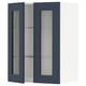 Blue glass-door kitchen cabinet with adjustable shelves and modern design.