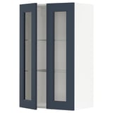 METOD kitchen cabinet with blue glass doors, rectangular shape, and modern design.