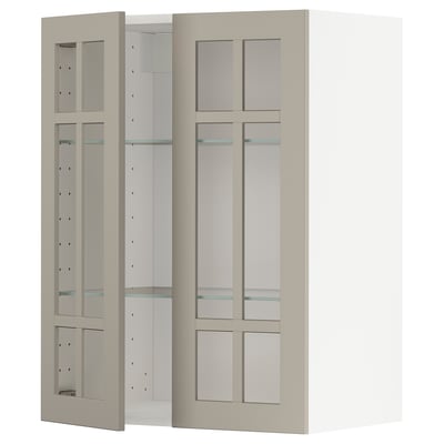METOD kitchen unit, beige, glass doors, adjustable shelves.