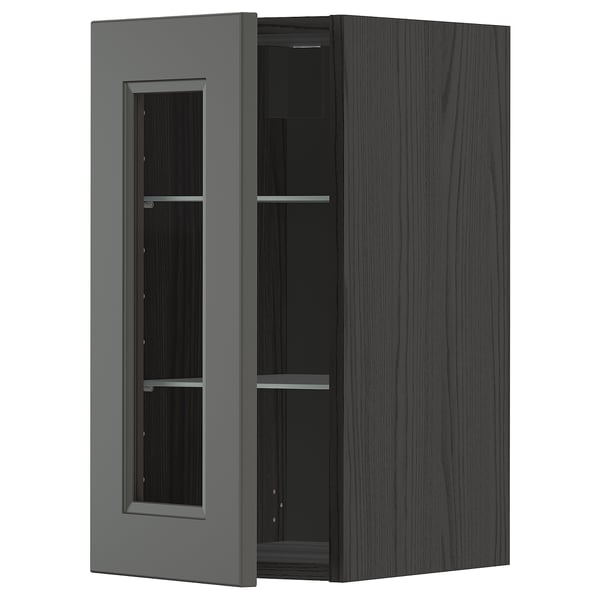 IKEA METOD grey cabinet with glass door, modern kitchen storage.