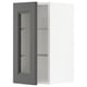 Modern grey kitchen cabinet with glass door, adjustable shelf, square design.