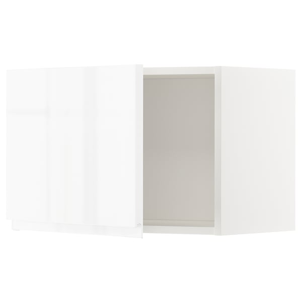 Modern white gloss kitchen cabinet set with sleek, handle-less design.
