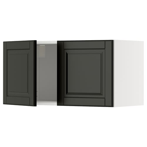 Black kitchen cabinet doors with bevelled edges and modern design.