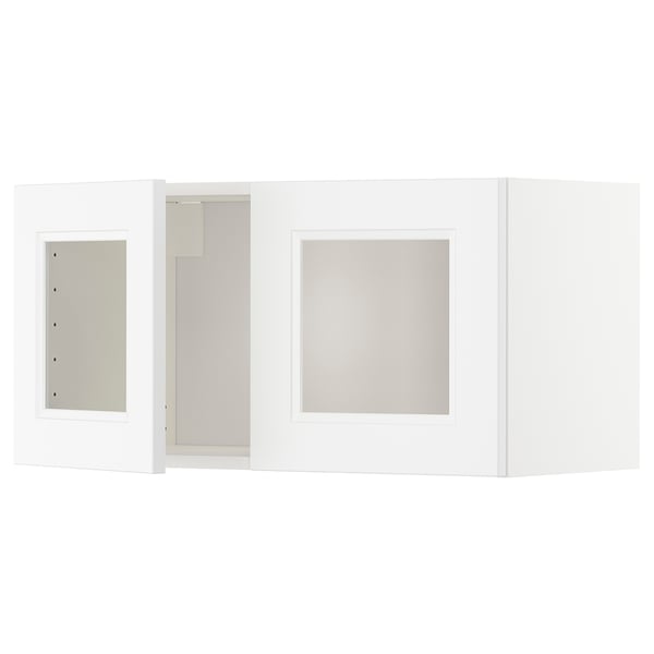 White wall cabinet, rectangular with glass door, part of ikea METOD kitchen system.