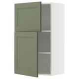 Open green METOD cabinet with two doors on wall unit.