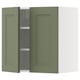 Green kitchen cabinet, open, rectangular shape, wall-mounted.