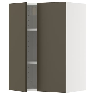 Dark green kitchen cabinet, sleek and modern. Two adjustable shelves, reversible door.