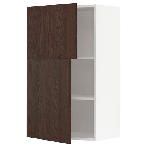 Dark brown wooden cabinet with adjustable shelves and modern design.