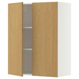 METOD Wall cabinet with shelves/2 doors, white/Sinarp oak veneer, 80x100 cm