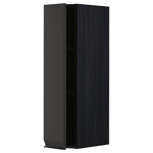 Black METOD kitchen cabinet, modern, square, dark wood texture, integrated handle.