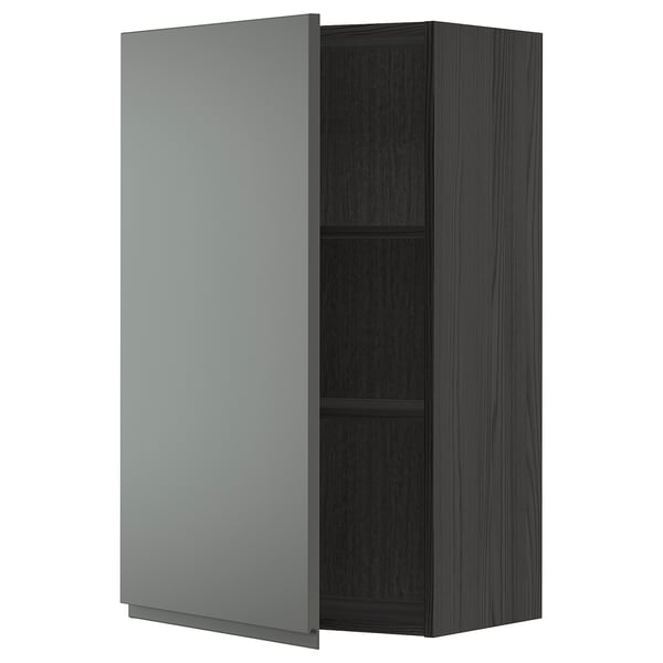 A dark grey METOD kitchen wall cabinet with a single door and two inner shelves, designed for modern kitchens.