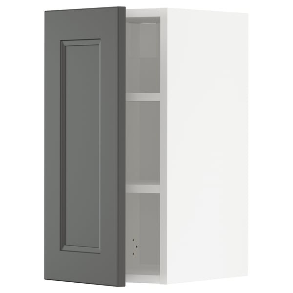 IKEA METOD kitchen cabinet, dark grey with two shelves, rectangular shape.
