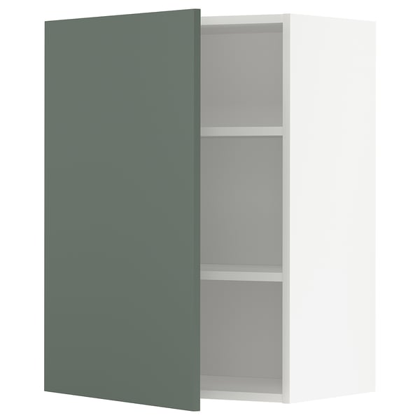 METOD wall cabinet, gray-green, modern, square, open shelf design.