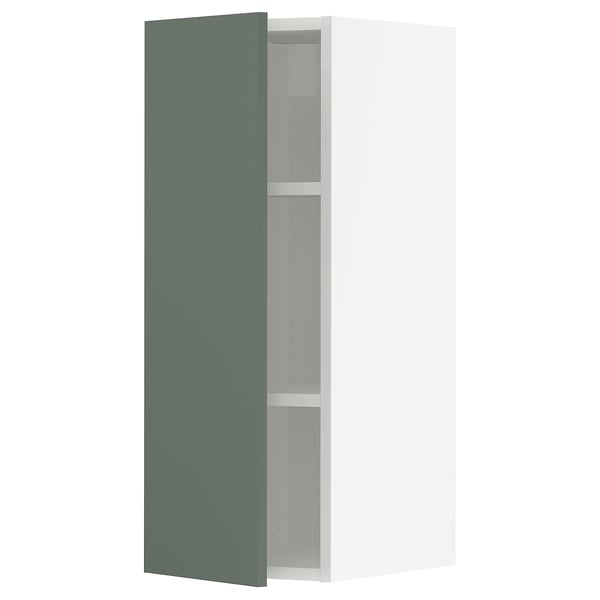 METOD kitchen wall cabinet, grey-green, modern, rectangular, with open shelf.