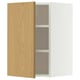 An open white METOD wall cabinet with a light oak door, featuring two shelves inside.