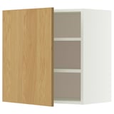 A METOD wall cabinet. It a light oak door and a white frame with two shelves inside. The cabinet is rectangular with a modern design.