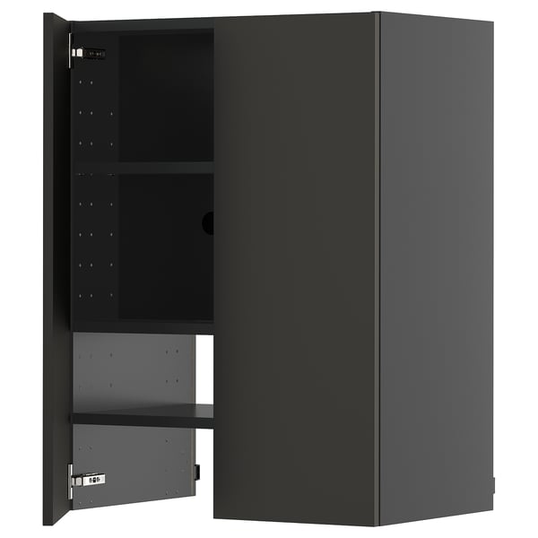 METOD black square kitchen cabinet, adjustable shelf, open door.