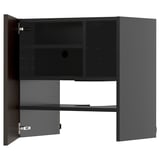 METOD wall cabinet in gray; square, dark brown door; wooden trim, adjustable shelf.