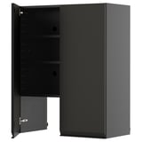 Black kitchen cabinet with two open shelves, matte finish, square shape.