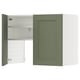 Olive green ikea METOD wall cabinet with adjustable shelves.