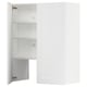 Displays a white METOD kitchen cabinet with one open door revealing adjustable shelves. The cabinet is rectangular with a sleek, modern design.