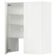 A white METOD kitchen cabinet with open doors, revealing adjustable shelves inside.