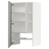 A white ikea METOD kitchen cabinet with adjustable shelves and a reversible door.
