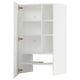 A white METOD kitchen cabinet with high gloss. Its rectangular, has three shelves, and modern, snap-on hinges.