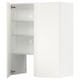 A white METOD kitchen cabinet with open doors revealing adjustable shelves. Modern design, clean lines.