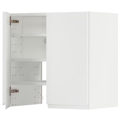 A white METOD kitchen cabinet with a modern design, featuring adjustable shelves and minimalist handles.