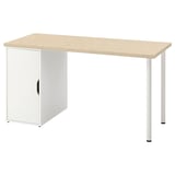 MITTCIRKEL desk light wood top & white cabinet. Sturdy metal legs, simple design.