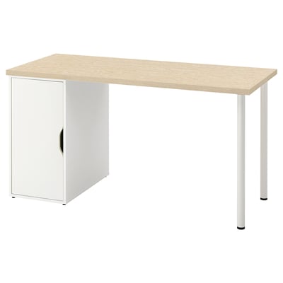 MITTCIRKEL desk light wood top & white cabinet. Sturdy metal legs, simple design.