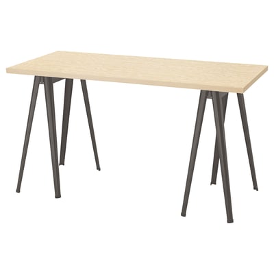 Wooden desk with black trestles