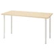 A MITTCIRKEL desk with a light wood top and four white adjustable legs.