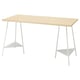 MITTCIRKEL desk: light wood top, white metal legs, modern triangle design.