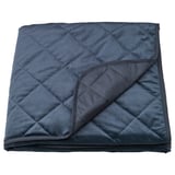 Dark blue MJUKPLISTER velvet bedspread, recycled polyester, folded, diamond quilted pattern.