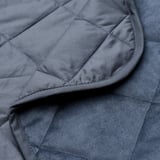 Close-up of soft, quilted, dark blue bedspread, showcasing luxurious polyester velvet texture.