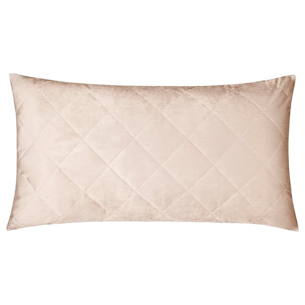 Beige velvet cushion, soft & luxurious, diamond pattern, rectangular shape, zip closure.