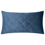 Dark blue velvet cushion cover with quilted diamond pattern, soft and luxurious, rectangle shape.