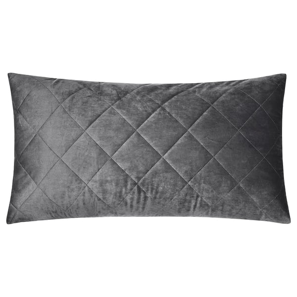 Soft grey cushion cover, diamond patterned, recycled velvet polyester, rectangular shape.