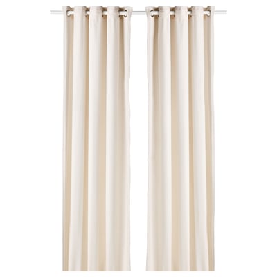 MOALINA ivory curtains, made of 55% viscose/rayon, 45% cotton, feature eyelet design for easy hanging. Block light while maintaining privacy.